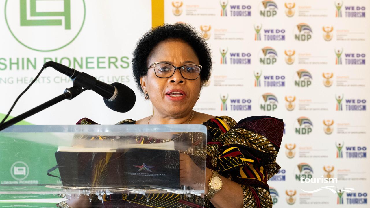 Deputy Minister of Tourism, Makhotso Maggie Sotyu at the Tourism Community Engagement and Expo at JL Zwane Memorial in Gugulethu