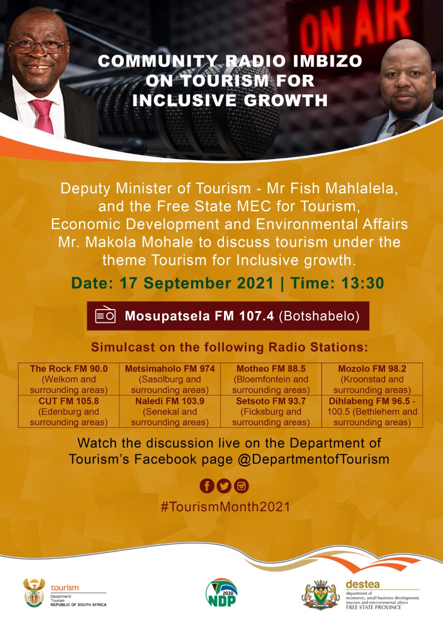 Deputy Minister Fish Mahlelela and Free State MEC Makola Mohale to host radio discussion on Tourism for Inclusive Growth