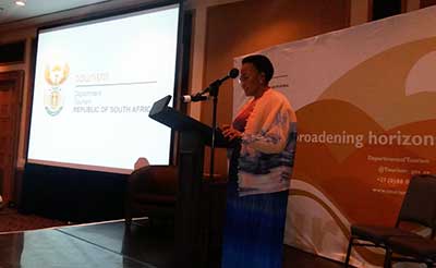 Deputy Minister of Tourism, Tokozile Xasa at the launch of the Foreign Language Training Programme