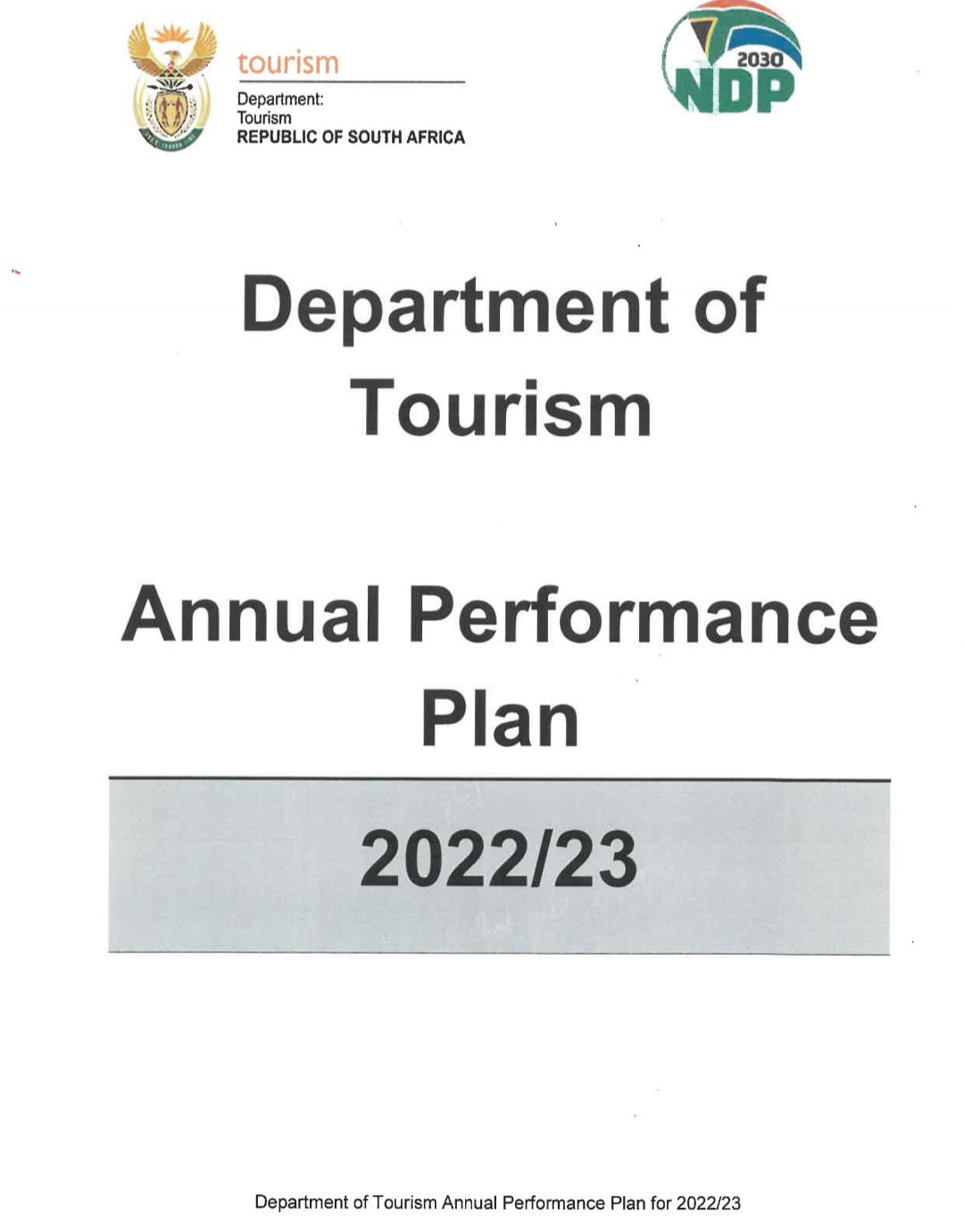 Department of Tourism Annual Performance Plan 2022-2023